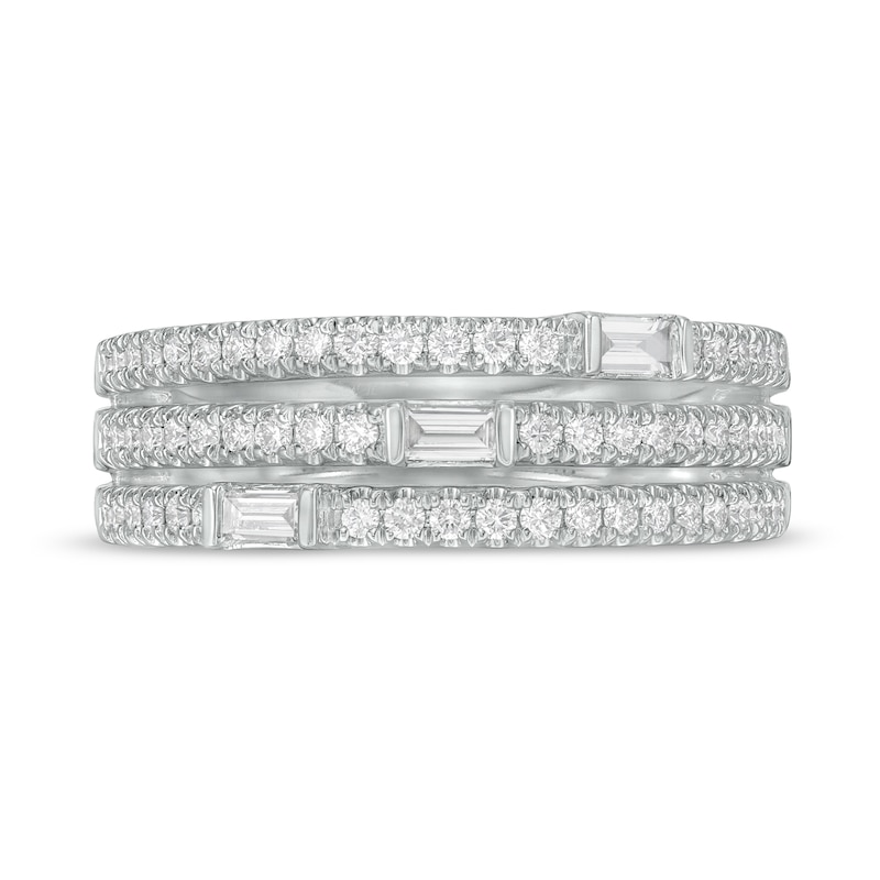 0.50 CT. T.W. Baguette and Round Diamond Triple Row Anniversary Band in 14K White Gold