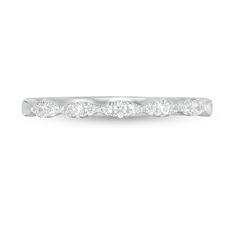 0.12 CT. T.W. Diamond Vintage-Style Scallop Edge Anniversary Band in 10K White Gold