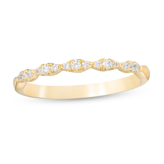 0.12 CT. T.W. Diamond Vintage-Style Scallop Edge Anniversary Band in 10K Gold