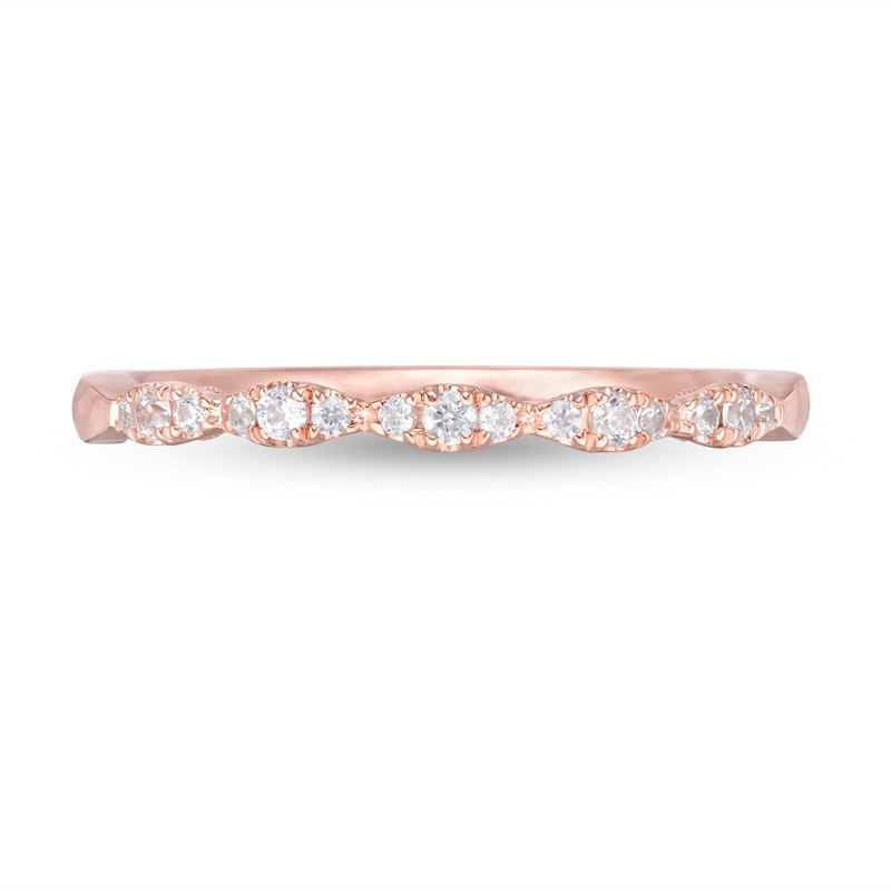 0.12 CT. T.W. Diamond Vintage-Style Scallop Edge Anniversary Band in 10K Rose Gold