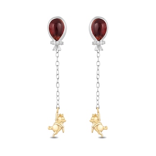 Disney Treasures Winnie the Pooh Garnet and Diamond Accent Balloon Chain Drop Earrings in Sterling Silver and 10K Gold