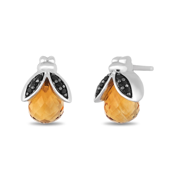 Disney Treasures Winnie the Pooh Citrine and 0.085 CT. T.W. Black Diamond Bee Stud Earrings in Sterling Silver