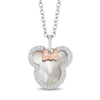 Disney Treasures Minnie Mouse Mother of Pearl and Diamond Outline Pendant in Sterling Silver and 10K Rose Gold - 19"