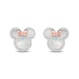 Disney Treasures Minnie Mouse Mother of Pearl and Diamond Outline Stud Earrings in Sterling Silver and 10K Rose Gold