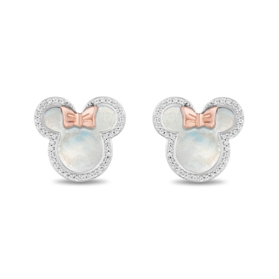 Disney Treasures Minnie Mouse Mother of Pearl and Diamond Outline Stud Earrings in Sterling Silver and 10K Rose Gold