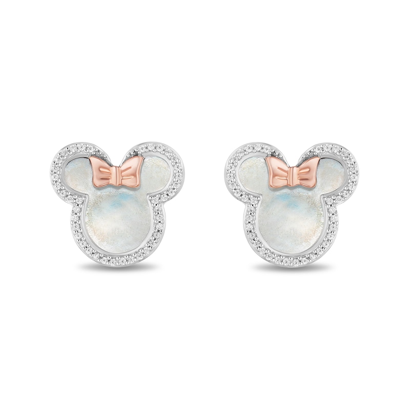 Disney Treasures Minnie Mouse Mother of Pearl and Diamond Outline Stud Earrings in Sterling Silver and 10K Rose Gold