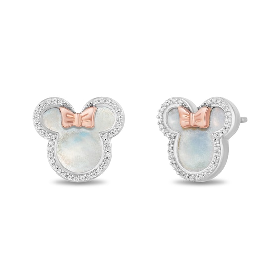 Disney Treasures Minnie Mouse Mother of Pearl and Diamond Outline Stud Earrings in Sterling Silver and 10K Rose Gold