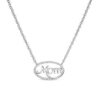 0.06 CT. T.W. Diamond Sideways Oval "Mom" Necklace in Sterling Silver