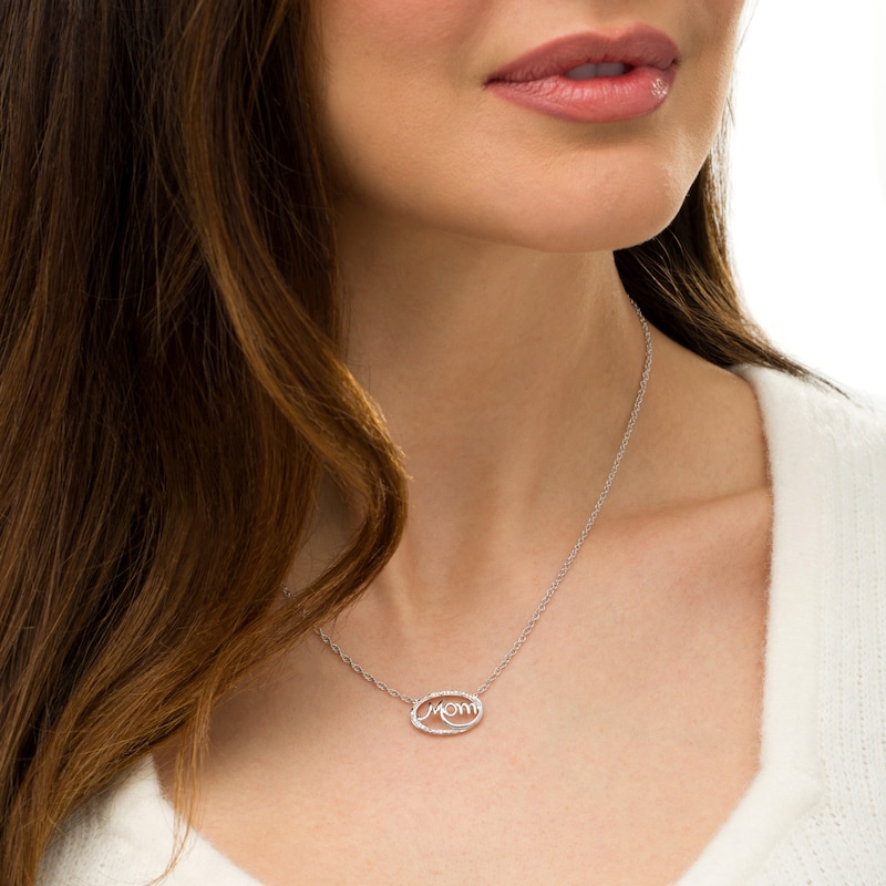 0.06 CT. T.W. Diamond Sideways Oval "Mom" Necklace in Sterling Silver|Peoples Jewellers