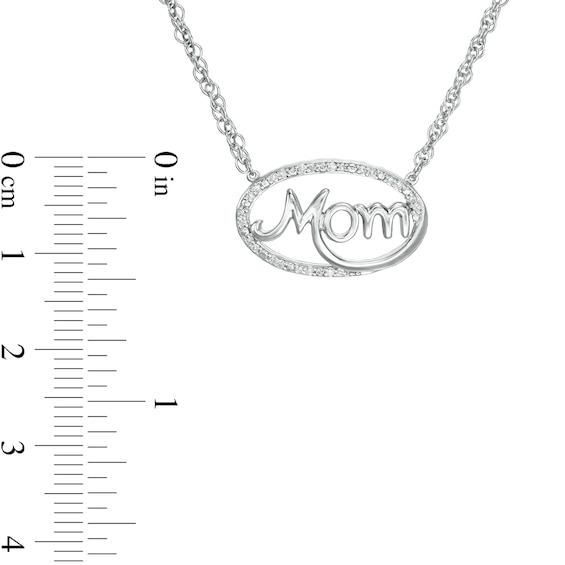 0.06 CT. T.W. Diamond Sideways Oval "Mom" Necklace in Sterling Silver