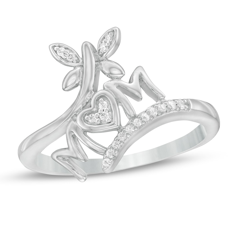 0.065 CT. T.W. Diamond "MOM" Butterfly Bypass Ring in Sterling Silver