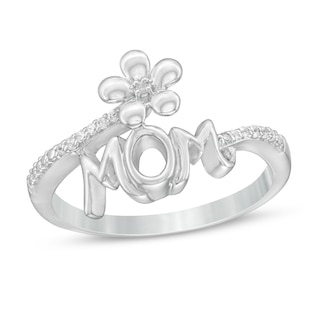 0.04 CT. T.W. Diamond "MOM" Flower Bypass Ring in Sterling Silver