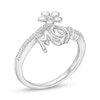 Thumbnail Image 2 of 0.04 CT. T.W. Diamond "MOM" Flower Bypass Ring in Sterling Silver