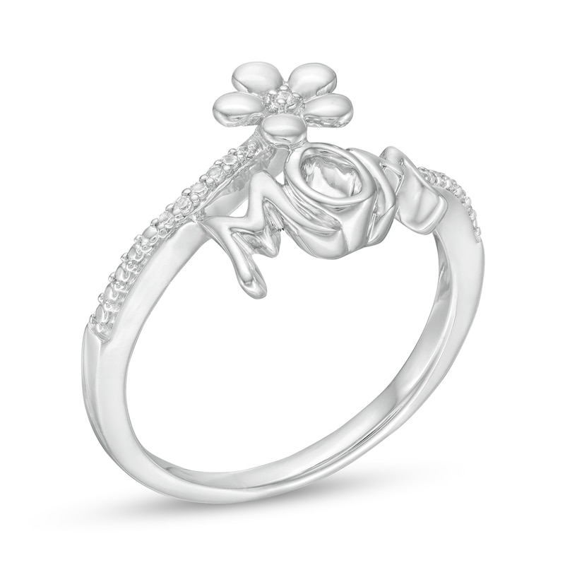 0.04 CT. T.W. Diamond "MOM" Flower Bypass Ring in Sterling Silver