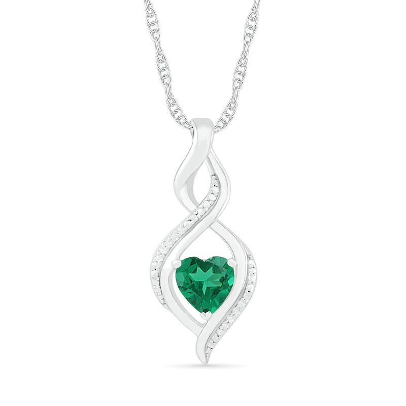 Heart-Shaped Lab-Created Emerald and Diamond Accent Infinity Flame Pendant in Sterling Silver
