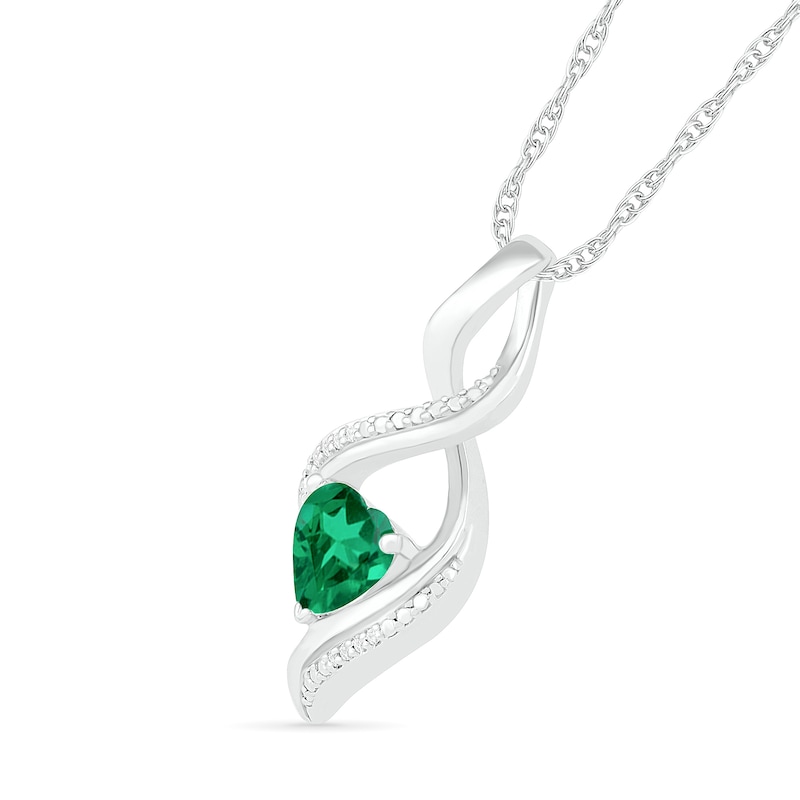 Heart-Shaped Lab-Created Emerald and Diamond Accent Infinity Flame Pendant in Sterling Silver|Peoples Jewellers