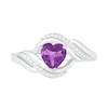 Thumbnail Image 0 of Heart-Shaped Amethyst and Diamond Accent Ribbon Ring in Sterling Silver