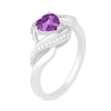 Thumbnail Image 1 of Heart-Shaped Amethyst and Diamond Accent Ribbon Ring in Sterling Silver