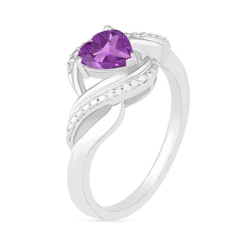 Heart-Shaped Amethyst and Diamond Accent Ribbon Ring in Sterling Silver