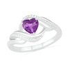 Thumbnail Image 2 of Heart-Shaped Amethyst and Diamond Accent Ribbon Ring in Sterling Silver