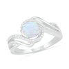 Thumbnail Image 0 of Lab-Created Opal and 0.065 CT. T.W. Diamond Split Shank Bypass Ring in Sterling Silver