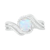 Thumbnail Image 1 of Lab-Created Opal and 0.065 CT. T.W. Diamond Split Shank Bypass Ring in Sterling Silver