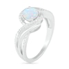 Lab-Created Opal and 0.065 CT. T.W. Diamond Split Shank Bypass Ring in Sterling Silver