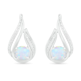 Lab-Created Opal and 0.065 CT. T.W. Diamond Flame Drop Earrings in Sterling Silver
