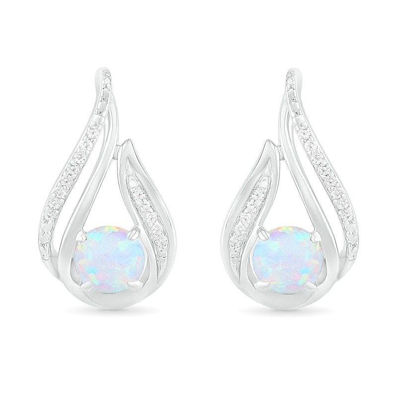 Lab-Created Opal and 0.065 CT. T.W. Diamond Flame Drop Earrings in Sterling Silver|Peoples Jewellers