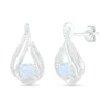 Thumbnail Image 1 of Lab-Created Opal and 0.065 CT. T.W. Diamond Flame Drop Earrings in Sterling Silver