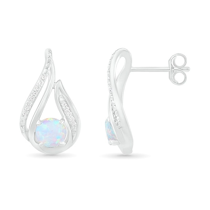 Lab-Created Opal and 0.065 CT. T.W. Diamond Flame Drop Earrings in Sterling Silver