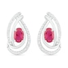 Oval Lab-Created Ruby and 0.067 CT. T.W. Diamond Ribbon Flame Drop Earrings in Sterling Silver