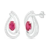 Oval Lab-Created Ruby and 0.067 CT. T.W. Diamond Ribbon Flame Drop Earrings in Sterling Silver