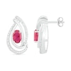 Oval Lab-Created Ruby and 0.067 CT. T.W. Diamond Ribbon Flame Drop Earrings in Sterling Silver