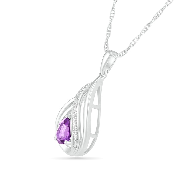 Pear-Shaped Amethyst and Diamond Accent Flame Frame Pendant in Sterling Silver