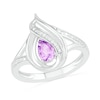 Pear-Shaped Amethyst and 0.04 CT. T.W. Diamond Flame Frame Split Shank Ring in Sterling Silver