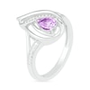 Pear-Shaped Amethyst and 0.04 CT. T.W. Diamond Flame Frame Split Shank Ring in Sterling Silver