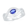 Sideways Oval Blue Lab-Created Sapphire and 0.067 CT. T.W. Diamond Multi-Row Bypass Split Shank Ring in Sterling Silver