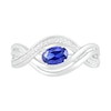 Sideways Oval Blue Lab-Created Sapphire and 0.067 CT. T.W. Diamond Multi-Row Bypass Split Shank Ring in Sterling Silver