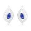 Oval Blue Lab-Created Sapphire and 0.04 CT. T.W. Diamond Bypass Flame Stud Earrings in Sterling Silver