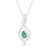 Oval Lab-Created Emerald and 0.04 CT. T.W. Diamond Flame Drop Pendant in Sterling Silver