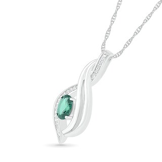 Oval Lab-Created Emerald and 0.04 CT. T.W. Diamond Flame Drop Pendant in Sterling Silver