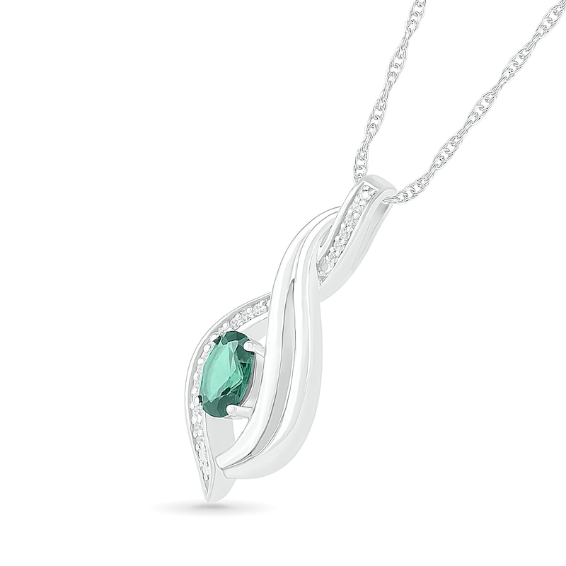 Oval Lab-Created Emerald and 0.04 CT. T.W. Diamond Flame Drop Pendant in Sterling Silver|Peoples Jewellers