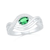 Sideways Oval Lab-Created Emerald and 0.067 CT. T.W. Diamond Multi-Row Bypass Split Shank Ring in Sterling Silver