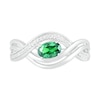 Sideways Oval Lab-Created Emerald and 0.067 CT. T.W. Diamond Multi-Row Bypass Split Shank Ring in Sterling Silver