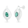 Thumbnail Image 1 of Oval Lab-Created Emerald and 0.04 CT. T.W. Diamond Bypass Flame Stud Earrings in Sterling Silver