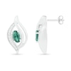 Thumbnail Image 2 of Oval Lab-Created Emerald and 0.04 CT. T.W. Diamond Bypass Flame Stud Earrings in Sterling Silver