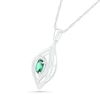 Thumbnail Image 1 of Oval Lab-Created Emerald and 0.065 CT. T.W. Diamond Bypass Flame Pendant in Sterling Silver