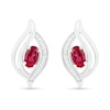 Thumbnail Image 0 of Oval Lab-Created Ruby and 0.04 CT. T.W. Diamond Bypass Flame Stud Earrings in Sterling Silver