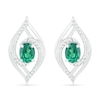 Thumbnail Image 0 of Lab-Created Oval Emerald and 0.067 CT. T.W. Diamond Bypass Flame Stud Earrings in Sterling Silver